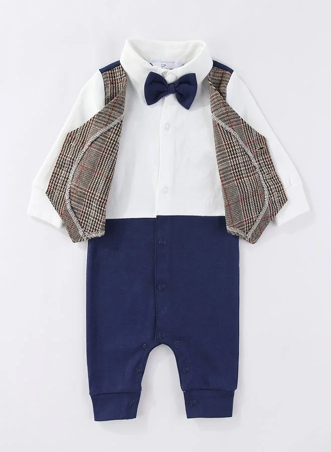 babyqlo Gentleman's Plaid Baby Romper with Bow Tie