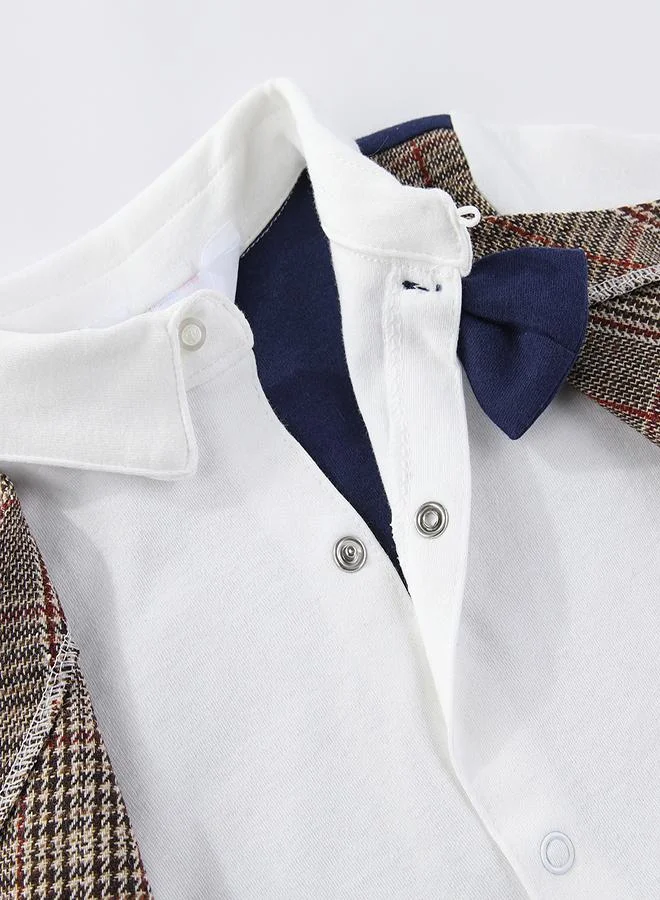 babyqlo Gentleman's Plaid Baby Romper with Bow Tie