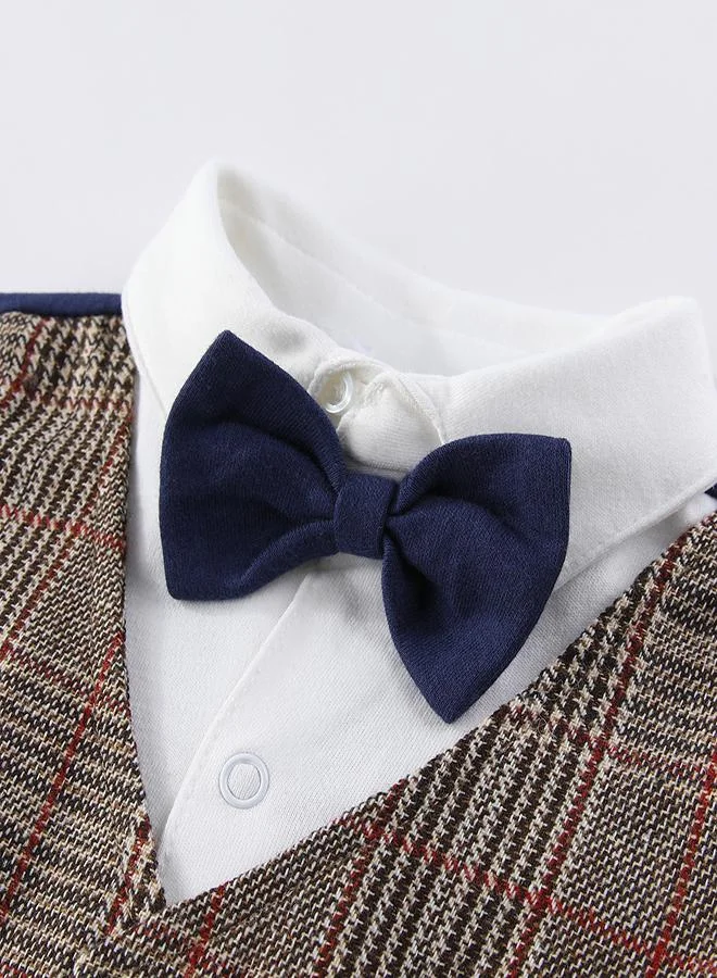 babyqlo Gentleman's Plaid Baby Romper with Bow Tie