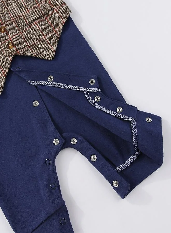 babyqlo Gentleman's Plaid Baby Romper with Bow Tie