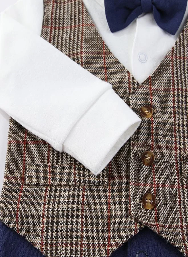 babyqlo Gentleman's Plaid Baby Romper with Bow Tie