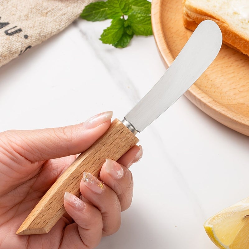 1pc 2pcs Stainless Steel Beech Wood Handle Butter Knife Western Dining Bread Spread Cream Knife - Image 5