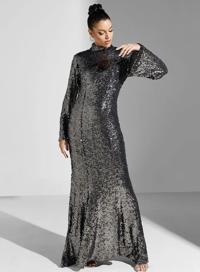 True Decadence Sequin Open Back Maxi Dress