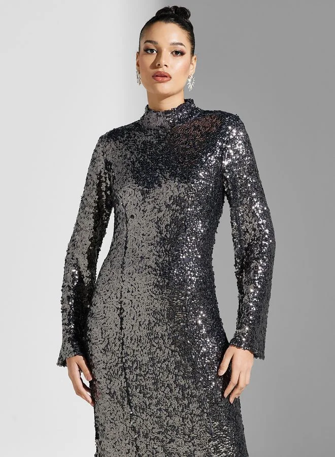 True Decadence Sequin Open Back Maxi Dress