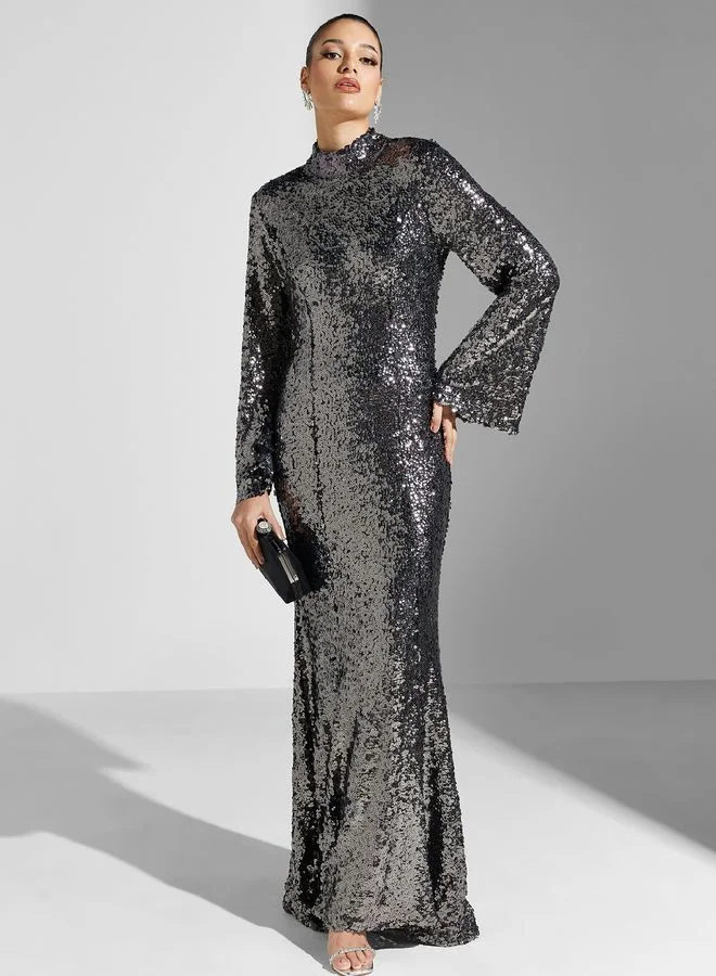 True Decadence Sequin Open Back Maxi Dress