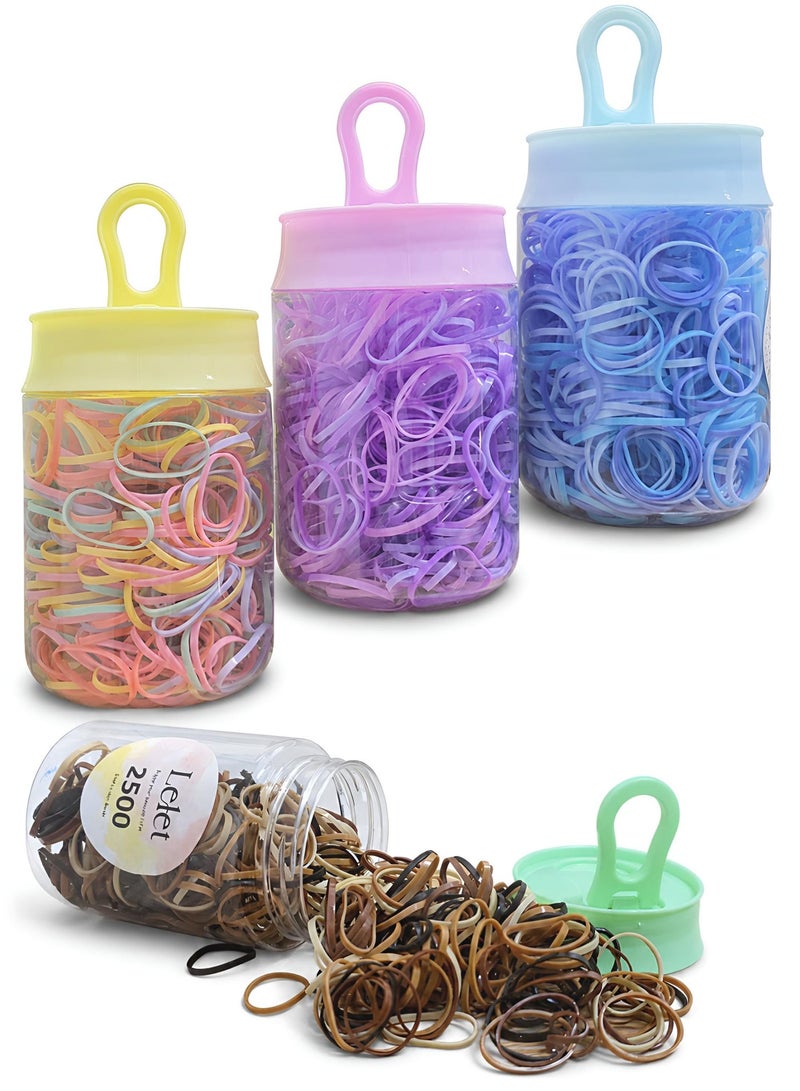 Lelet 2500 Pcs Mini Elastic Hair Ties  – Mutlicolor Soft Rubber Bands for Baby Girls & Kids | No Pull Ponytail Holders | Gentle, Durable Polybands|4 Bottles 4 Styles Each 625Pcs - Image 1