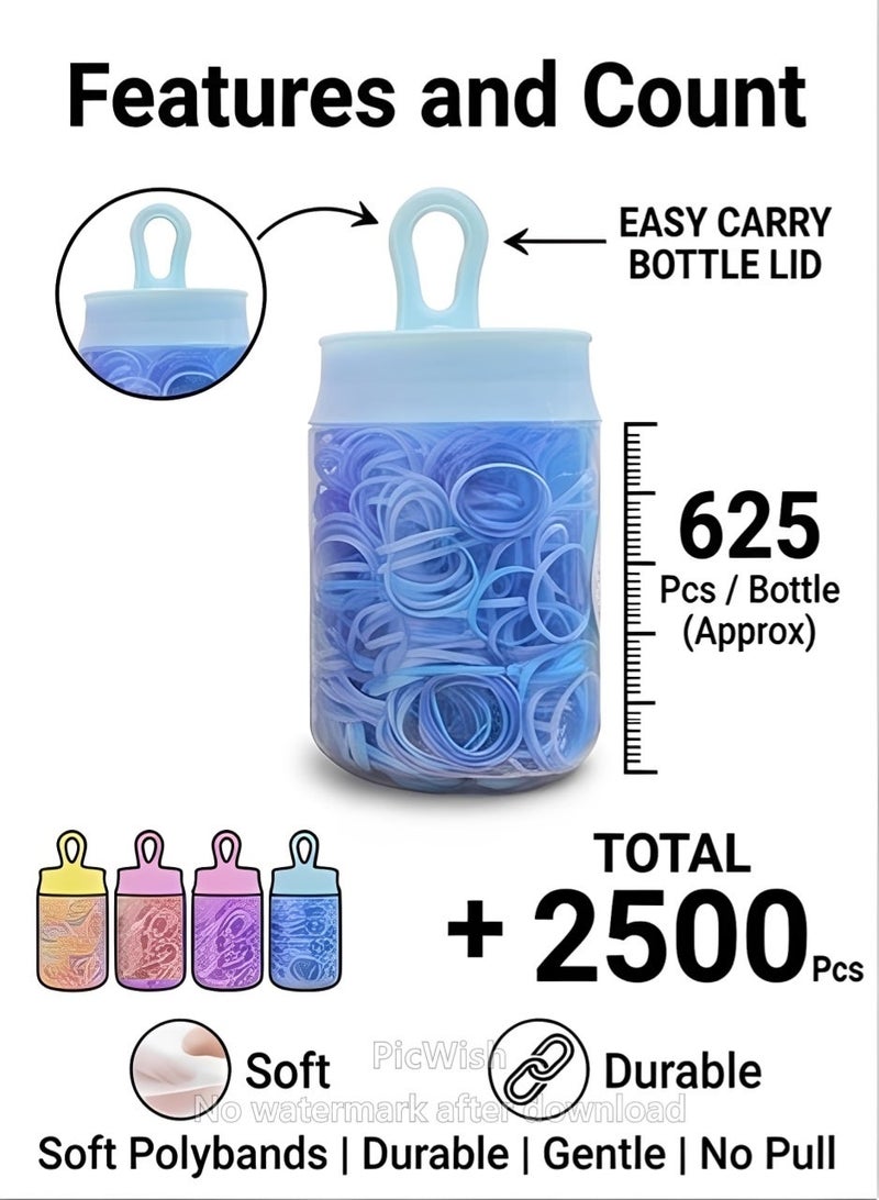 Lelet 2500 Pcs Mini Elastic Hair Ties  – Mutlicolor Soft Rubber Bands for Baby Girls & Kids | No Pull Ponytail Holders | Gentle, Durable Polybands|4 Bottles 4 Styles Each 625Pcs - Image 5