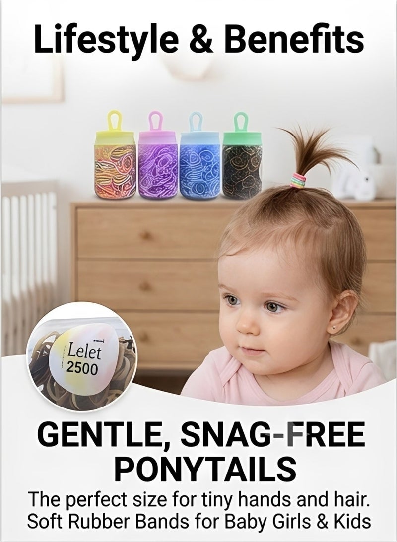 Lelet 2500 Pcs Mini Elastic Hair Ties  – Mutlicolor Soft Rubber Bands for Baby Girls & Kids | No Pull Ponytail Holders | Gentle, Durable Polybands|4 Bottles 4 Styles Each 625Pcs - Image 4