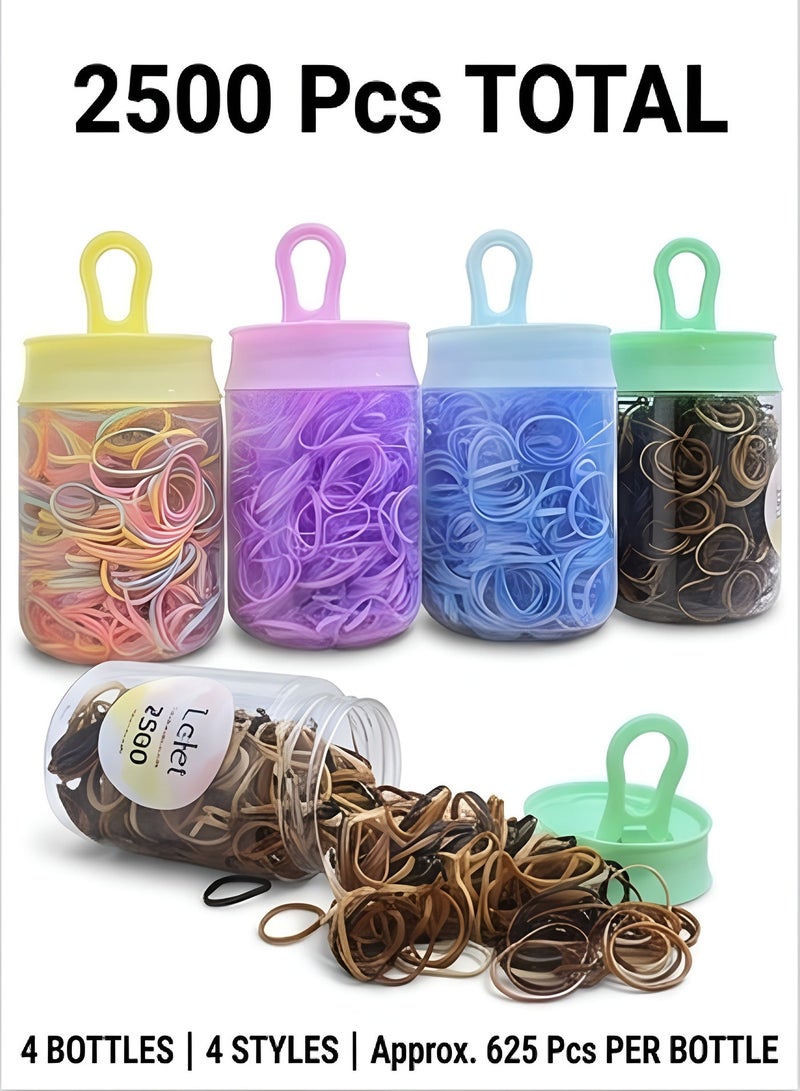 Lelet 2500 Pcs Mini Elastic Hair Ties  – Mutlicolor Soft Rubber Bands for Baby Girls & Kids | No Pull Ponytail Holders | Gentle, Durable Polybands|4 Bottles 4 Styles Each 625Pcs - Image 2