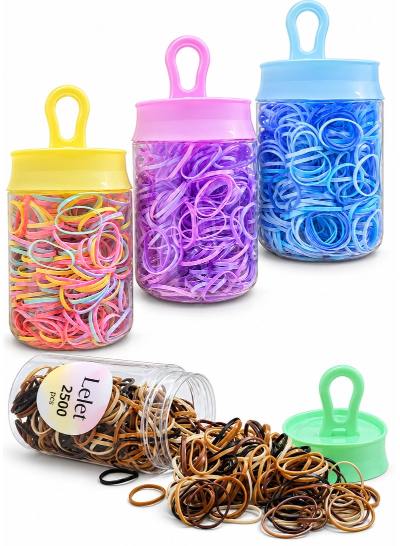Lelet 2500 Pcs Mini Elastic Hair Ties for Baby Girls & Kids - Multicolor Soft Rubber Bands | No Pull Ponytail Holders | Gentle, Durable Polybands | 4 Bottles, 4 Styles, 625 Pcs Each - Image 1