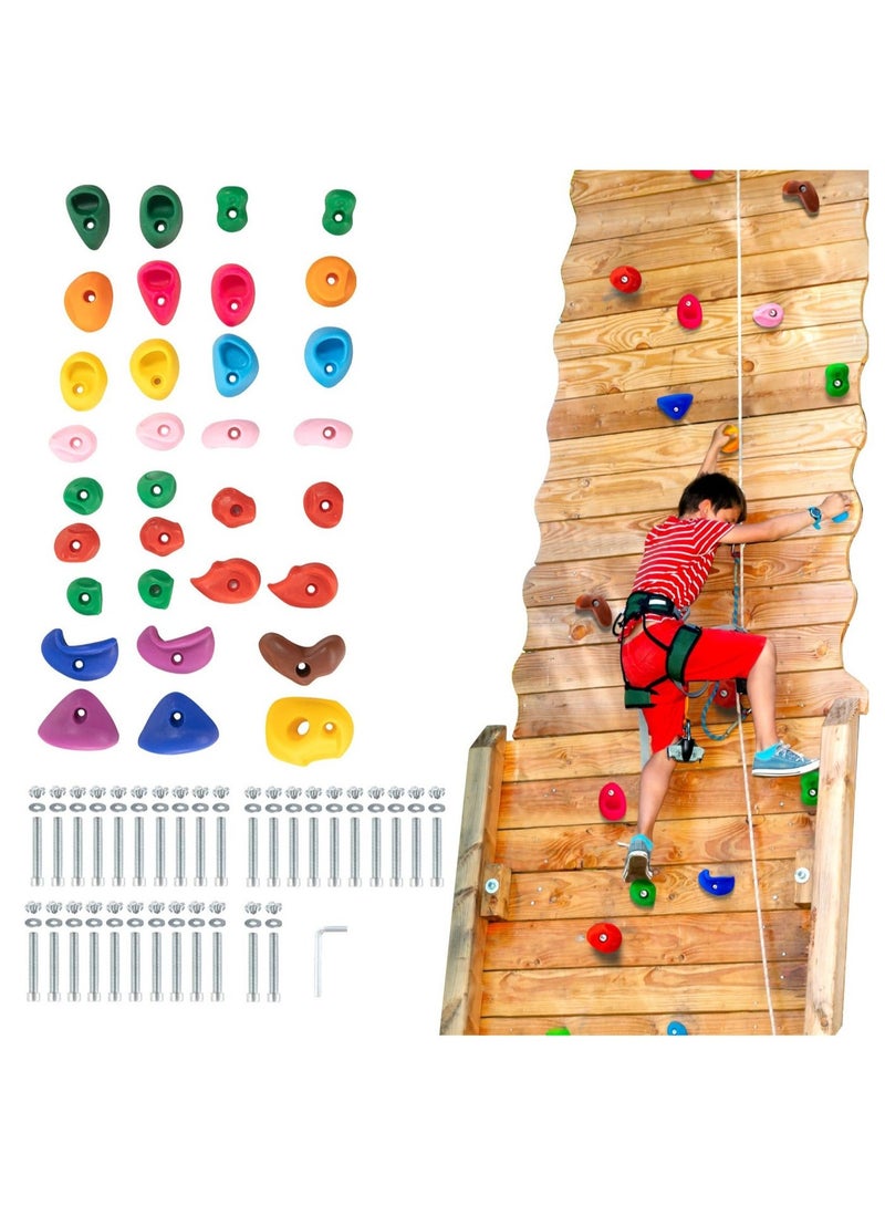XiuWoo 32 Rock Climbing Holds for Kids and Adults, Multi-Colored Climbing Rock Wall Grips for Indoor and Outdoor Playground Play Set - Image 1