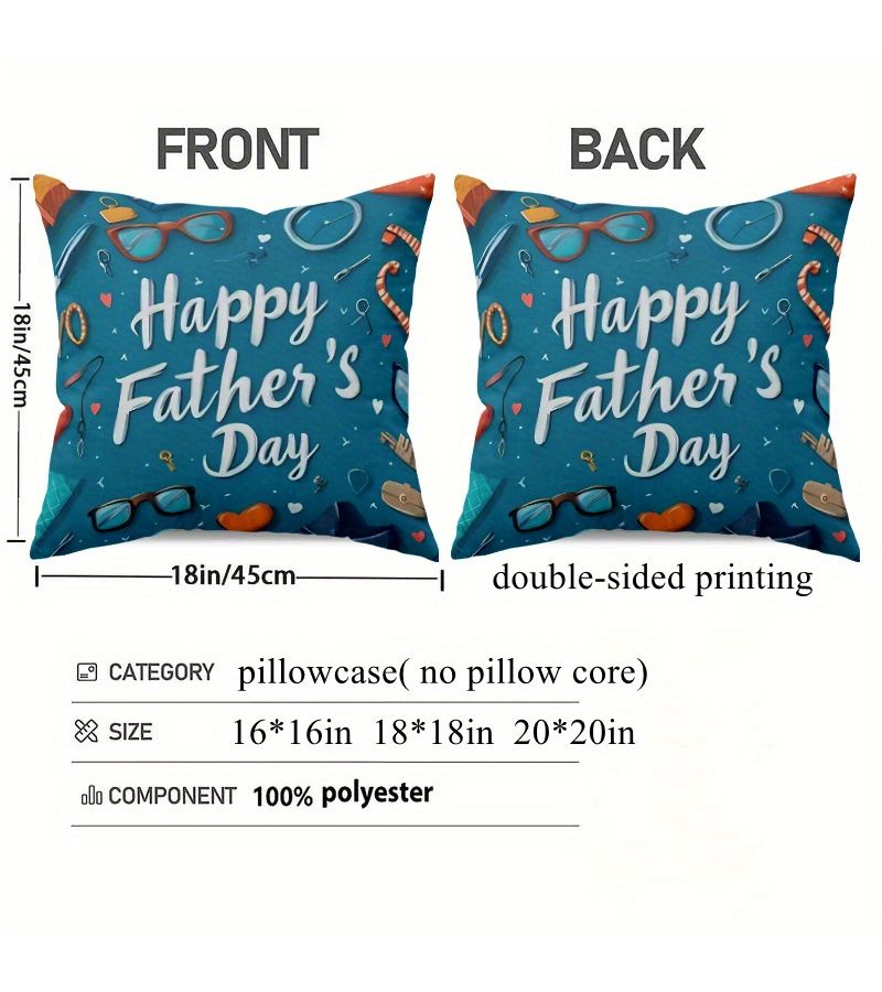 16 X 16 Inch Blue Theme Father S Day Polyester Seasonal Pillow Covers With Zipper Machine Washable Skin Friendly Cushion Covers For Bed Sofa Lounge Chair - Image 4