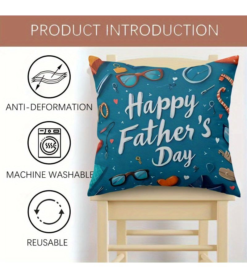 16 X 16 Inch Blue Theme Father S Day Polyester Seasonal Pillow Covers With Zipper Machine Washable Skin Friendly Cushion Covers For Bed Sofa Lounge Chair - Image 5