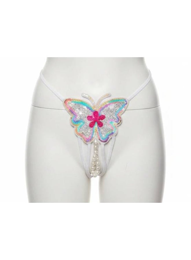 Women's butterfly-shaped panties with shimmering sequins, decorated with pearl beads, one size