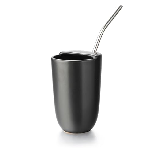 Evannt Yerba Mate Tea Cup Set, Ceramic Mate Tea Cup,9oz Ceramic Cup for Yerba Mate Tea and Mate Infused Drinks (Black) - Image 2