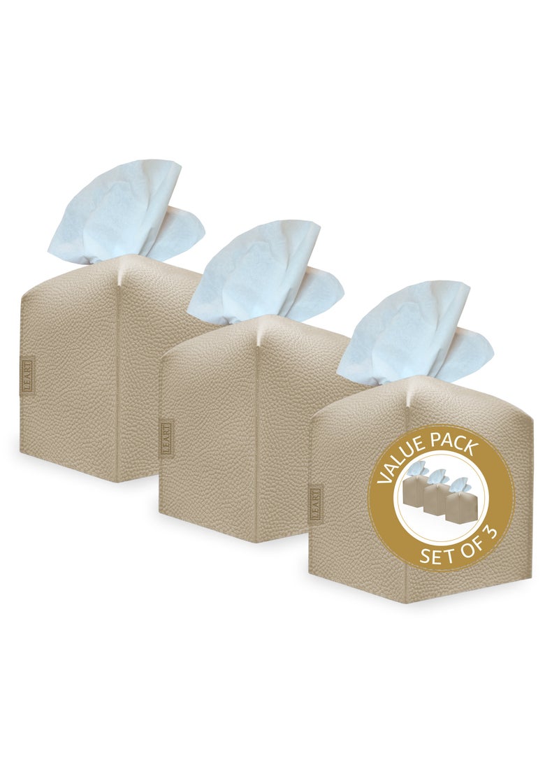 LeArt Leather Tissue Box Cover – Home Decorations for Living Room, Bedroom and Office | Car Tissue Holder | Tissue Box Holder for Car | Tissue Box Cover for Car (Camel Cube - Pack of 3)  - Image 1
