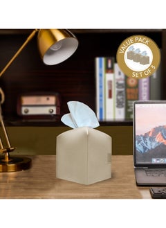 LeArt Leather Tissue Box Cover – Home Decorations for Living Room, Bedroom and Office | Car Tissue Holder | Tissue Box Holder for Car | Tissue Box Cover for Car (Camel Cube - Pack of 3)  - Image 3