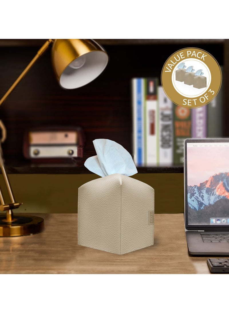 LeArt Leather Tissue Box Cover – Home Decorations for Living Room, Bedroom and Office | Car Tissue Holder | Tissue Box Holder for Car | Tissue Box Cover for Car (Camel Cube - Pack of 3)  - Image 3