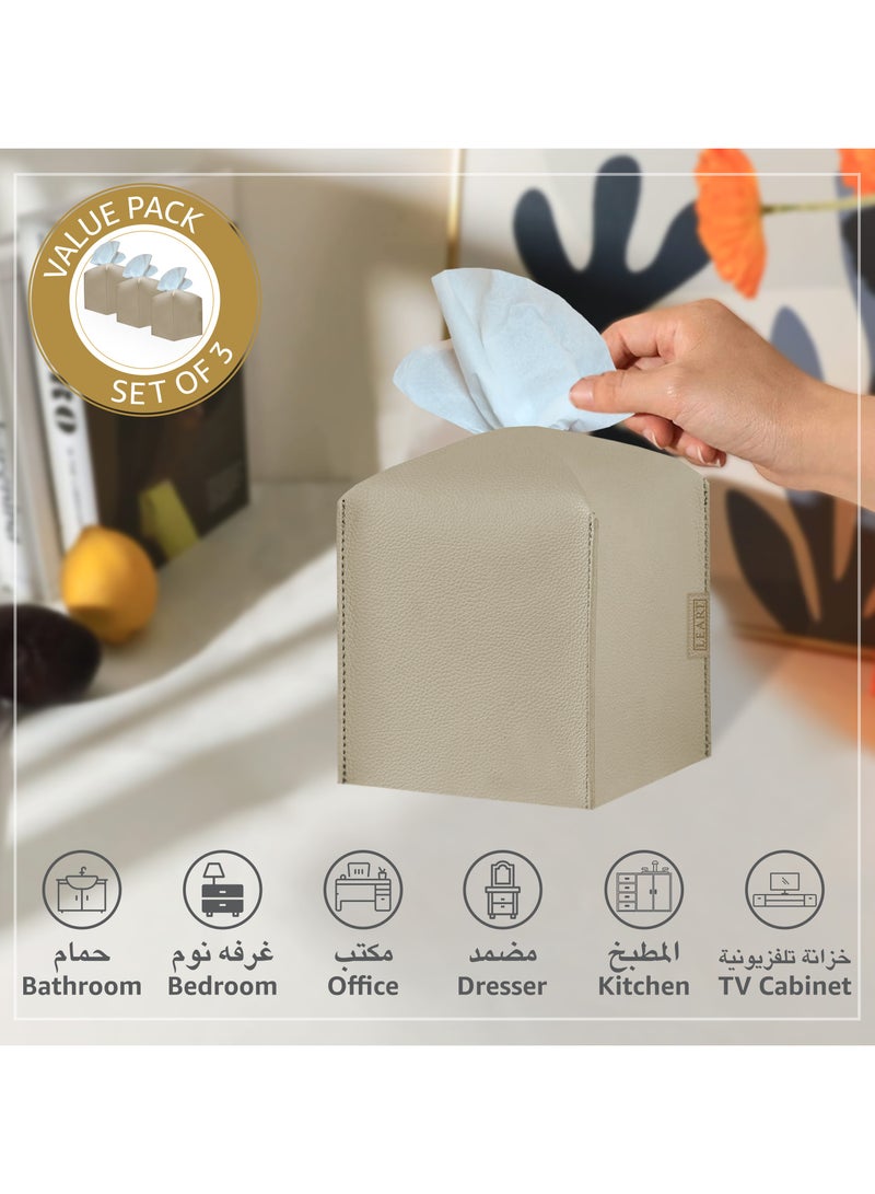 LeArt Leather Tissue Box Cover – Home Decorations for Living Room, Bedroom and Office | Car Tissue Holder | Tissue Box Holder for Car | Tissue Box Cover for Car (Camel Cube - Pack of 3)  - Image 2