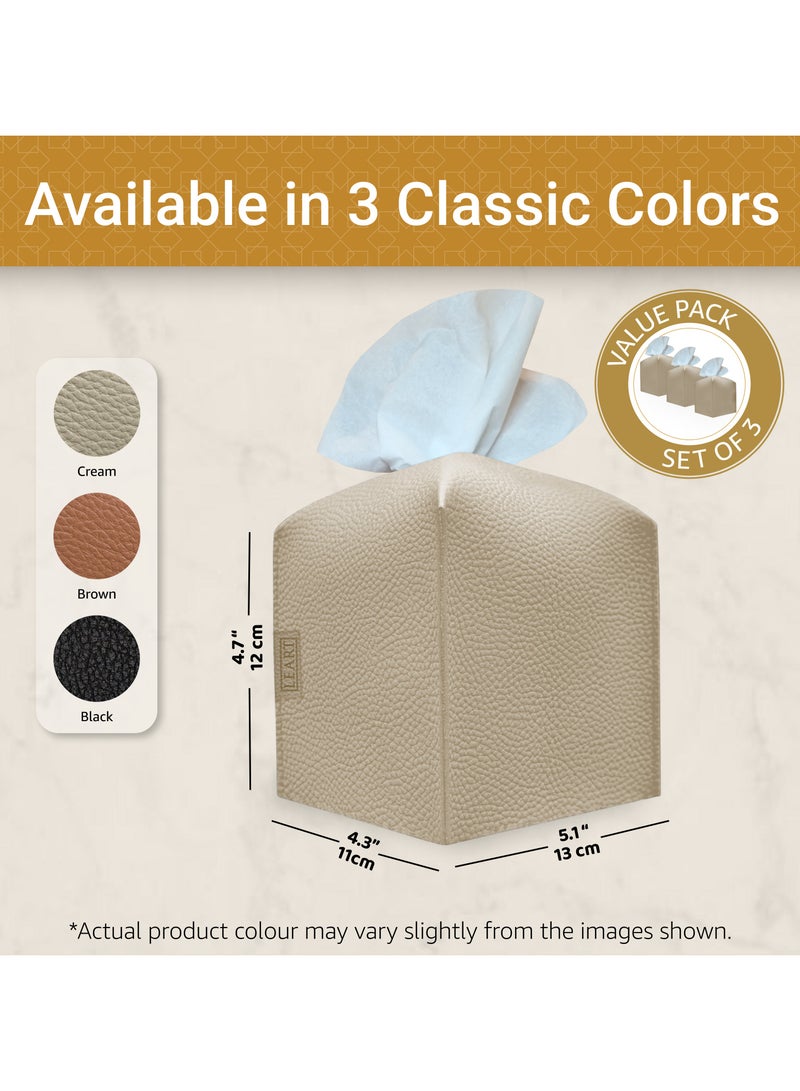LeArt Leather Tissue Box Cover – Home Decorations for Living Room, Bedroom and Office | Car Tissue Holder | Tissue Box Holder for Car | Tissue Box Cover for Car (Camel Cube - Pack of 3)  - Image 5