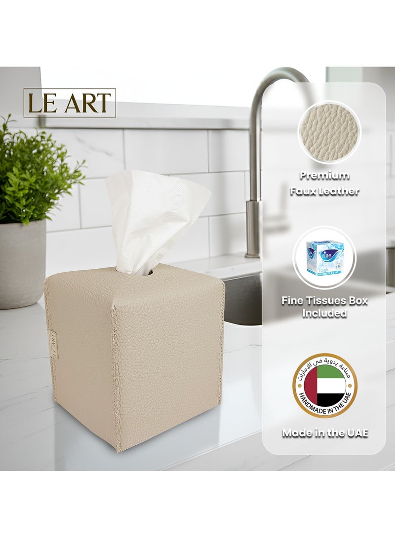 LeArt Leather Tissue Box Cover PACK OF 3 – Elegant Tissue Box Holder for Office Car Home Decor | Living Room Bedroom Bathroom | Facial Tissue Holder, Car Tissue Box Holder (Camel Cube - Pack of 3) - Image 2