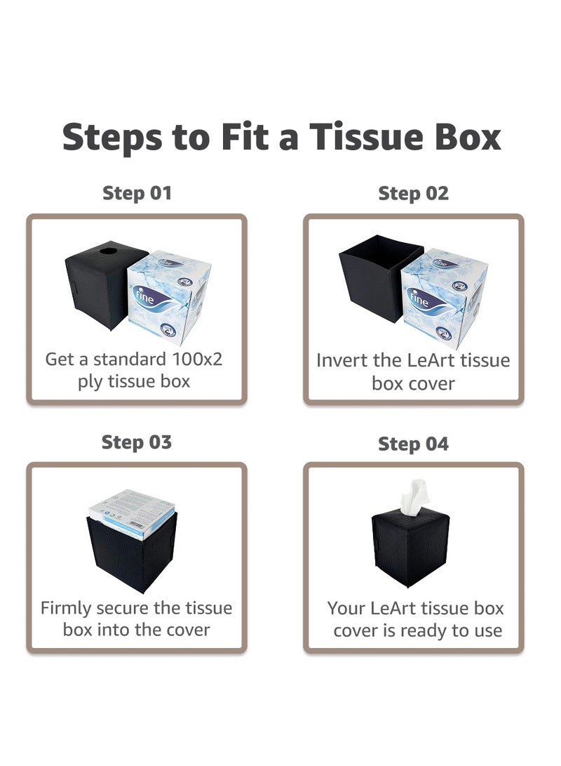 LeArt Leather Tissue Box Cover PACK OF 3 – Elegant Tissue Box Holder for Office Car Home Decor | Living Room Bedroom Bathroom | Facial Tissue Holder, Car Tissue Box Holder (Camel Cube - Pack of 3) - Image 5