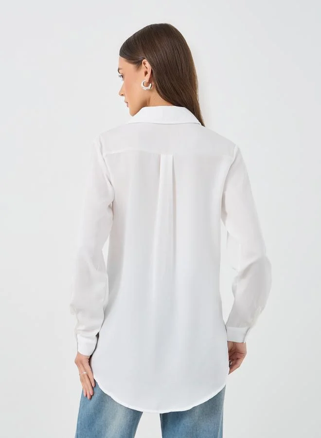 Styli Styli Floral Embroidered Spread Collar Shirt