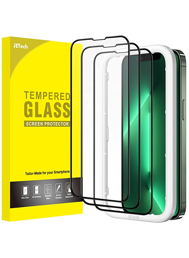 Jetech Full Coverage Screen Protector for iPhone 13 Pro Max 6.7-Inch, Black Edge Tempered Glass Film with Easy Installation Tool, Case-Friendly, HD Clear, 3-Pack - Image 1