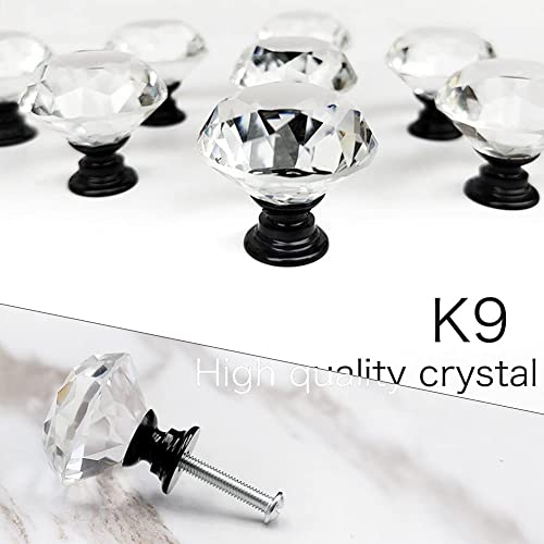 Akstore 6 Pcs Crystal Glass Cabinet Knobs 30mm Diamond Shape Drawer Kitchen Cabinets Dresser Cupboard Wardrobe Pulls Handles (30mm, Clear-Black) - Image 4