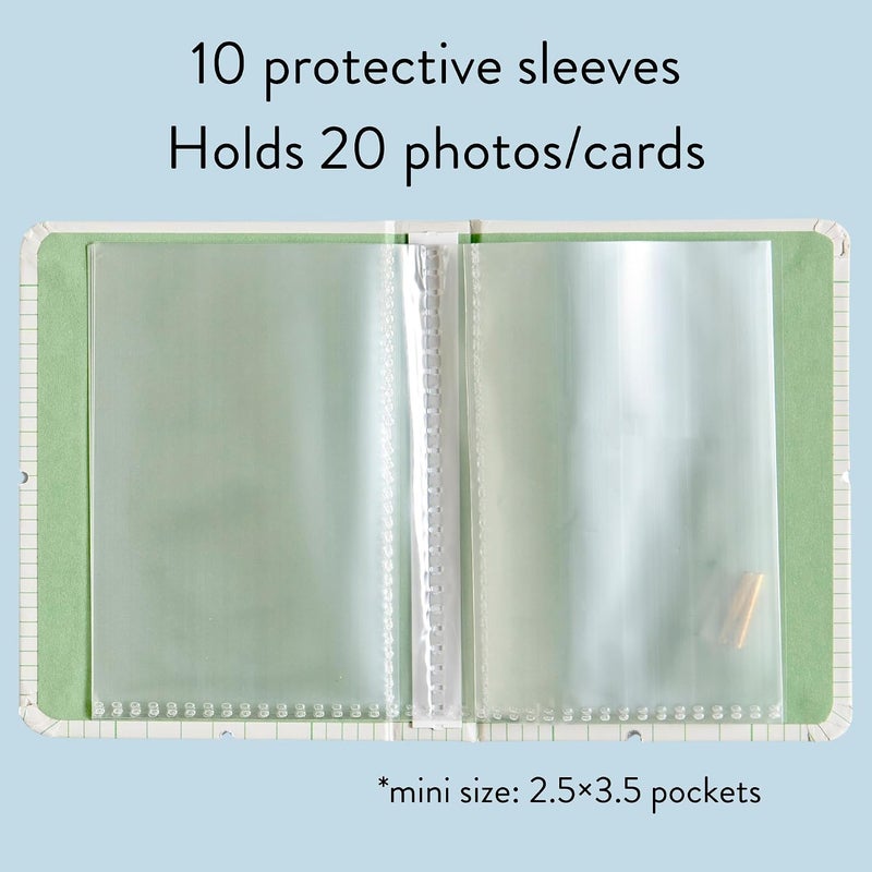 Studio Calico Green Ledger Mini Photo Album Fits Fujifilm Instax Mini, Polaroid Go or Hi-Print, Standard Trading Cards 2.5 x 3.5 in., Kids Photo Album, Kpop Photocard Binder, Small Photocard Holder - Image 1