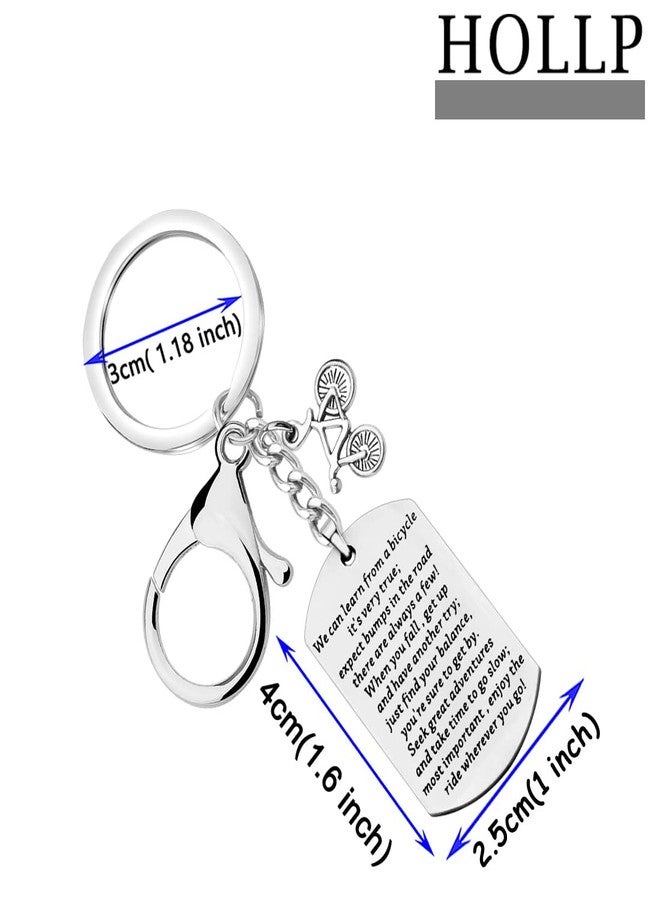 HOLLP Cycling Jewelry Bicycle Inspirational Dog Tag Keychain with Bicycle Necklace Cyclist Gift Bike Riding Gift for Cyclist (We can learn from a bicycle) - Image 2