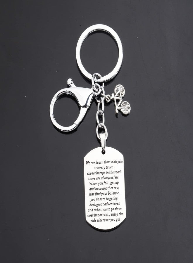 HOLLP Cycling Jewelry Bicycle Inspirational Dog Tag Keychain with Bicycle Necklace Cyclist Gift Bike Riding Gift for Cyclist (We can learn from a bicycle) - Image 3