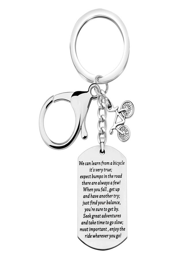 HOLLP Cycling Jewelry Bicycle Inspirational Dog Tag Keychain with Bicycle Necklace Cyclist Gift Bike Riding Gift for Cyclist (We can learn from a bicycle) - Image 1