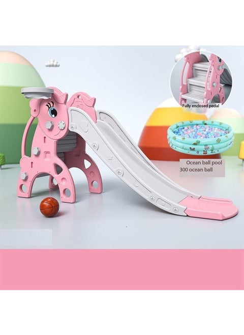 Kids Plastic Play Slide With 300 Ocean Balls Pool and Basketball Hoop