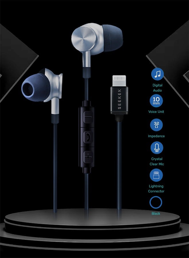 SEEKEN Wired Stereo Earphone with iOS Connector - Black | High-Resolution Audio | Campatible with Iphone | Long Battery Life | Premium Design | High-Quality. - Image 3