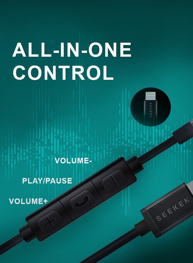 SEEKEN Wired Stereo Earphone with iOS Connector - Black | High-Resolution Audio | Campatible with Iphone | Long Battery Life | Premium Design | High-Quality. - Image 4