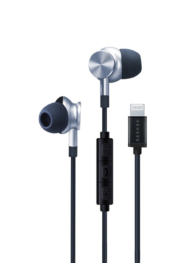 SEEKEN Wired Stereo Earphone with iOS Connector - Black | High-Resolution Audio | Campatible with Iphone | Long Battery Life | Premium Design | High-Quality. - Image 1