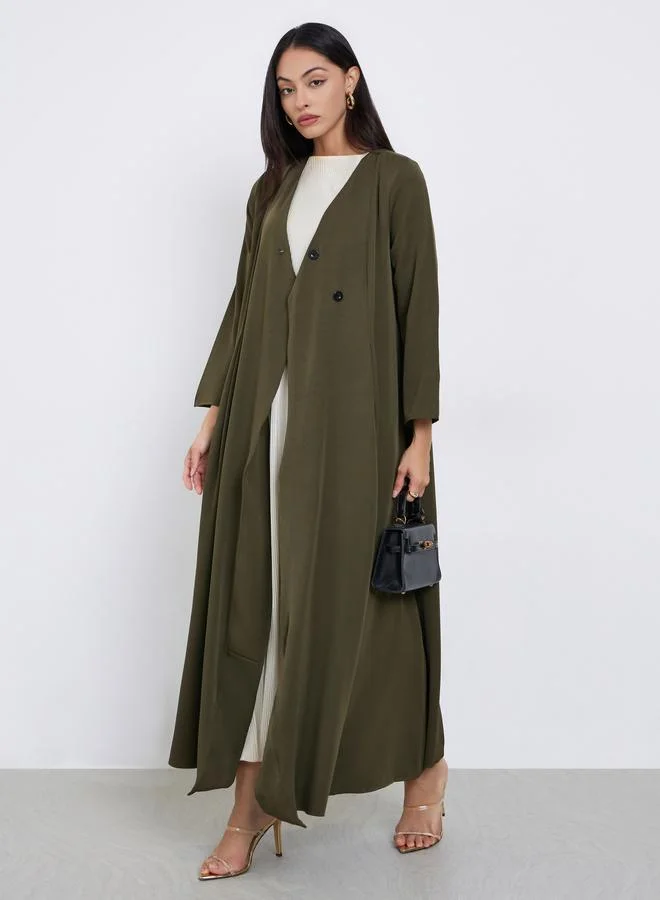 Amirah Amirah Olive Wrap Button Front Winter Abaya