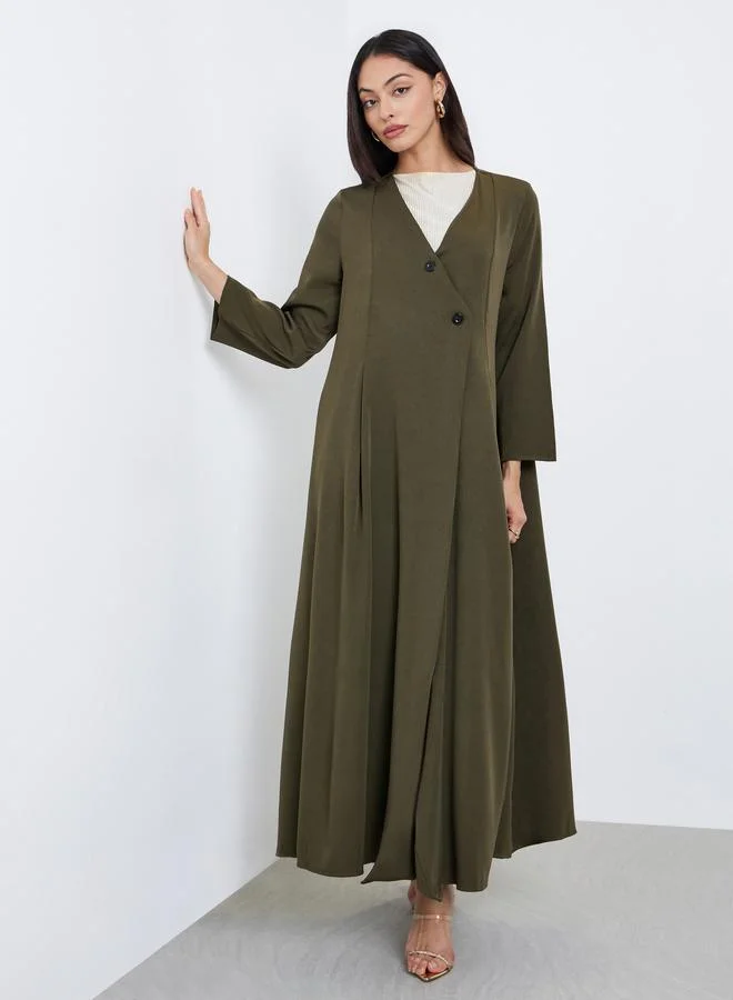 Amirah Amirah Olive Wrap Button Front Winter Abaya