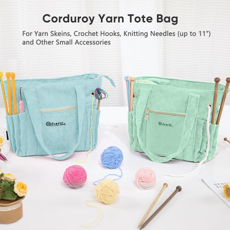 MYBAGZING Myabgzing Corduroy Crochet Bag 11.5"" Large Yarn Storage Tote With Grommets  Needle Holders - Knitting Bag Organizer For Crochet Hooks  Accessories  Tools & Projects -Gift For Knitters & Crafters - Image 2
