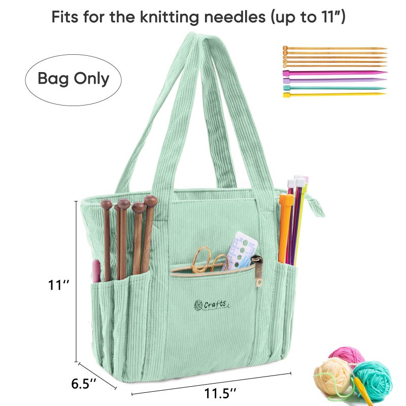MYBAGZING Myabgzing Corduroy Crochet Bag 11.5"" Large Yarn Storage Tote With Grommets  Needle Holders - Knitting Bag Organizer For Crochet Hooks  Accessories  Tools & Projects -Gift For Knitters & Crafters - Image 5