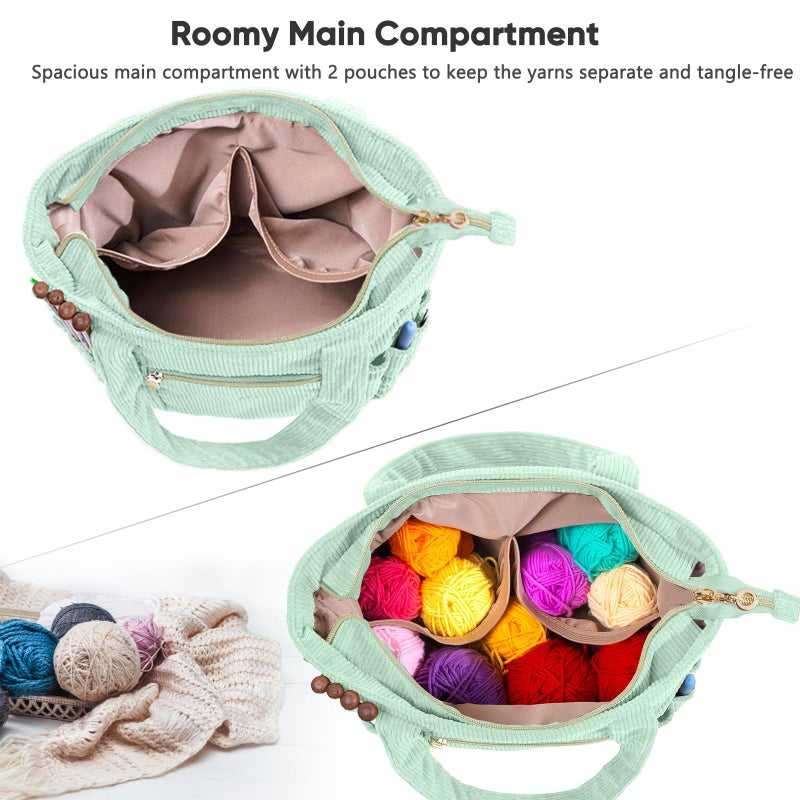MYBAGZING Myabgzing Corduroy Crochet Bag 11.5"" Large Yarn Storage Tote With Grommets  Needle Holders - Knitting Bag Organizer For Crochet Hooks  Accessories  Tools & Projects -Gift For Knitters & Crafters - Image 3