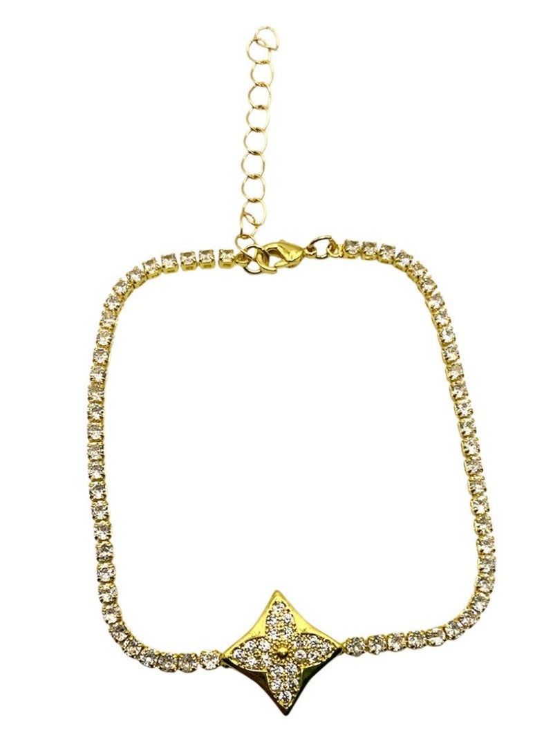 Influence Germany - 18k Gold-Plated Rhinestone Tennis Bracelet with Star-Shaped Centerpiece - Image 2