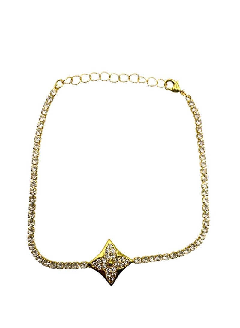 Influence Germany - 18k Gold-Plated Rhinestone Tennis Bracelet with Star-Shaped Centerpiece - Image 1