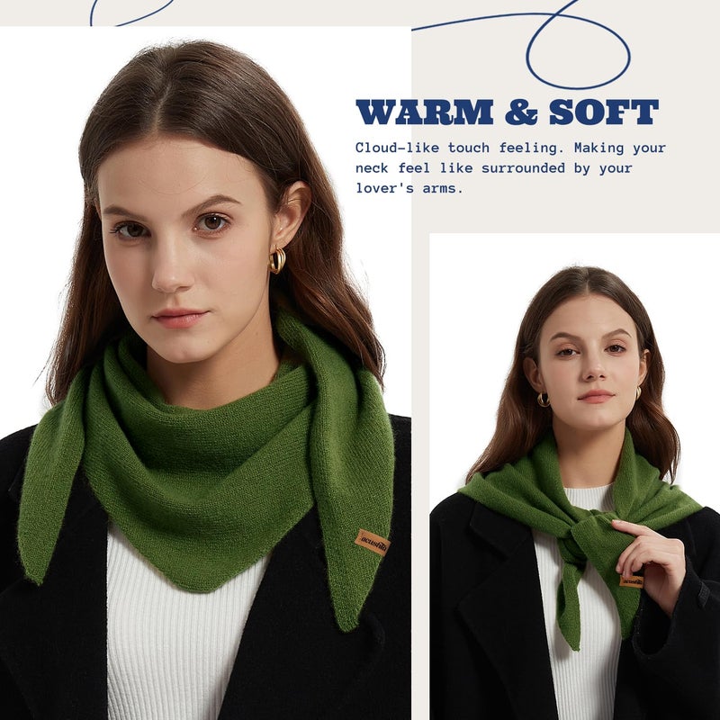 ACUSHLA 100% Merino Wool Triangle Scarf for Women Winter Neck Gaiter Warmer Knit Fashion Hooded Scarf Lightweight Soft Warm Neck Wrap for Ladies, 15.7'' X 47.2'', Green - Image 3