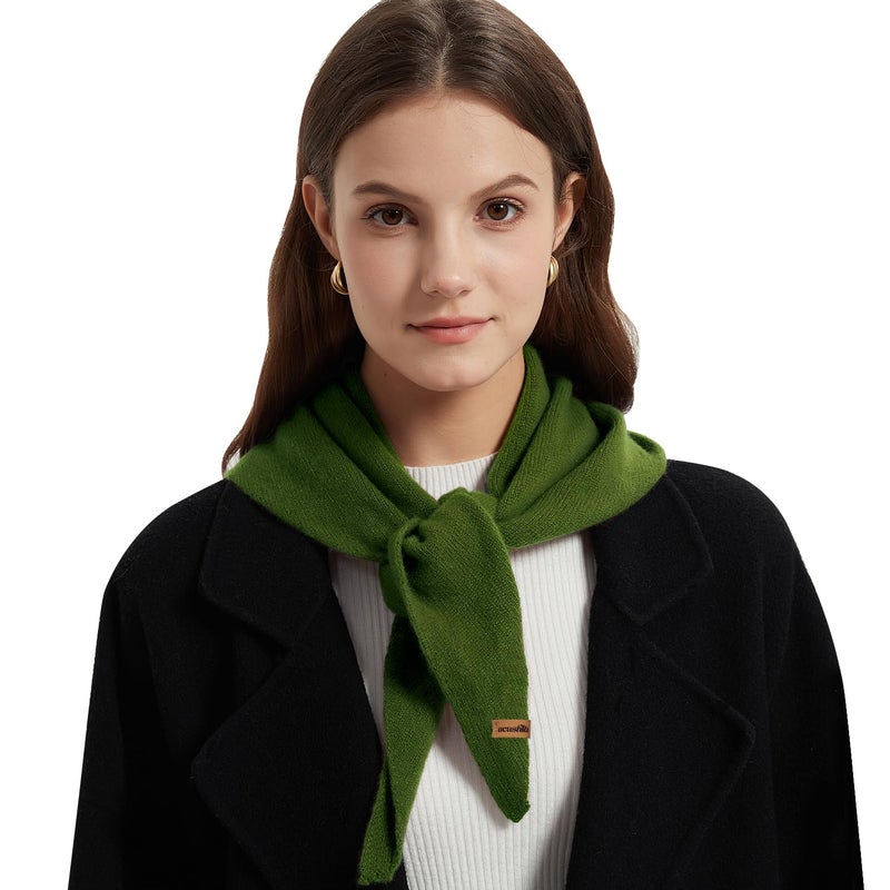 ACUSHLA 100% Merino Wool Triangle Scarf for Women Winter Neck Gaiter Warmer Knit Fashion Hooded Scarf Lightweight Soft Warm Neck Wrap for Ladies, 15.7'' X 47.2'', Green - Image 1