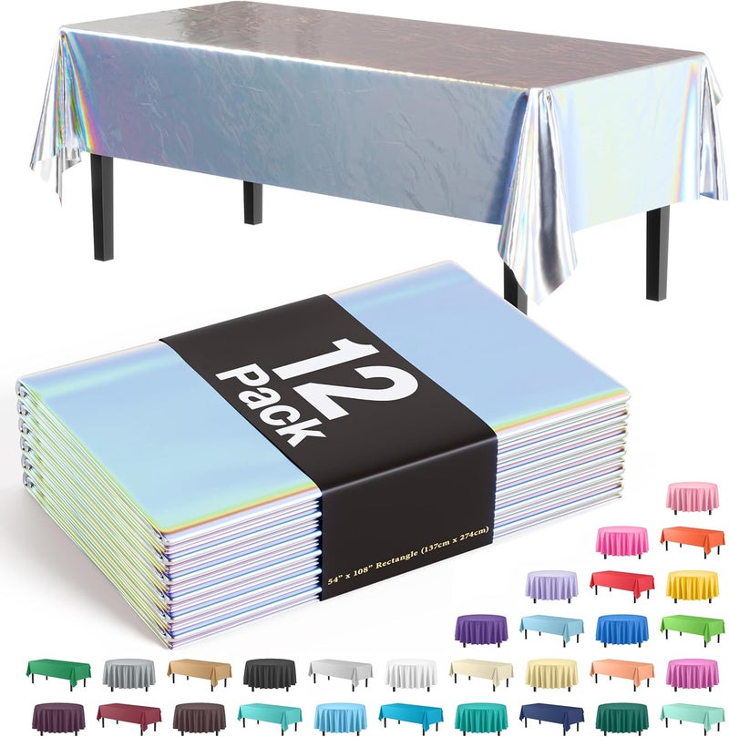 Exquisite Party Solids 12-Pack - Premium Plastic Tablecloth 54in. x 108in. Rectangle Table Cover - Iridescent - Image 1