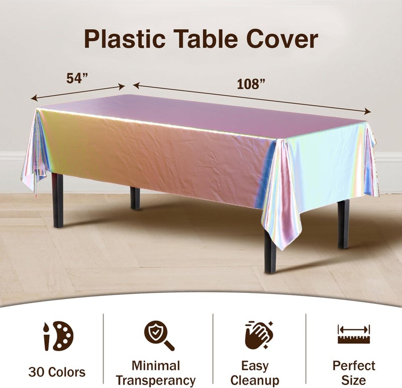 Exquisite Party Solids 12-Pack - Premium Plastic Tablecloth 54in. x 108in. Rectangle Table Cover - Iridescent - Image 3