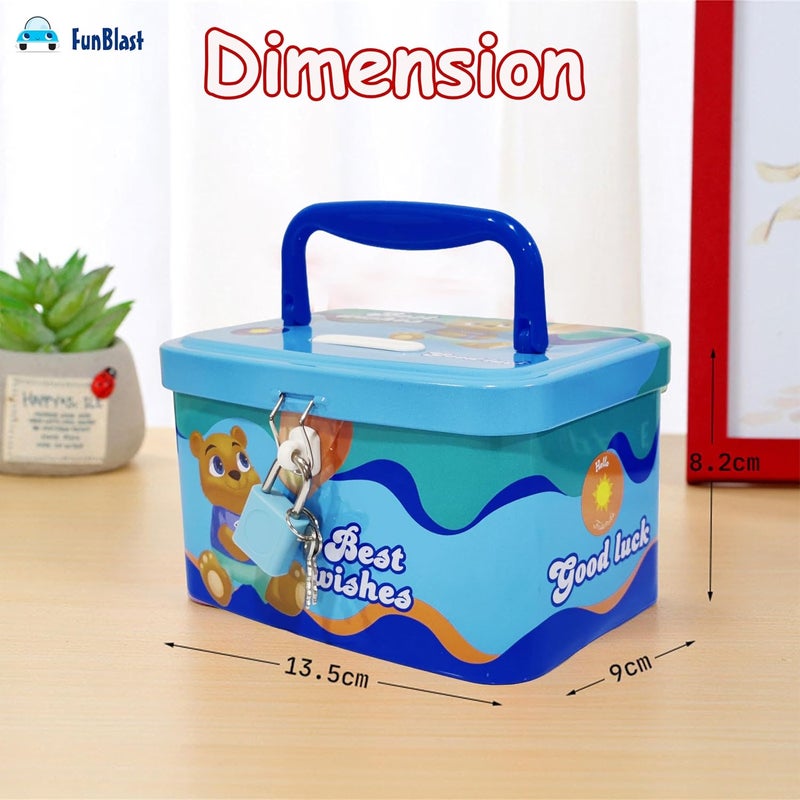 FunBlast صندوق توفير المال على شكل علبة نقود مع مقبض وقفل ومفتاح، حصالة للأطفال، جلك للأطفال، هدية عيد ميلاد للأولاد والبنات، بنك المال، صندوق نقود للأطفال (متعدد الألوان) - Image 3