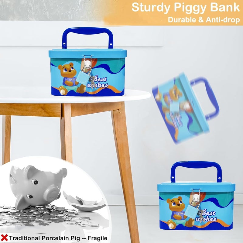 FunBlast صندوق توفير المال على شكل علبة نقود مع مقبض وقفل ومفتاح، حصالة للأطفال، جلك للأطفال، هدية عيد ميلاد للأولاد والبنات، بنك المال، صندوق نقود للأطفال (متعدد الألوان) - Image 4